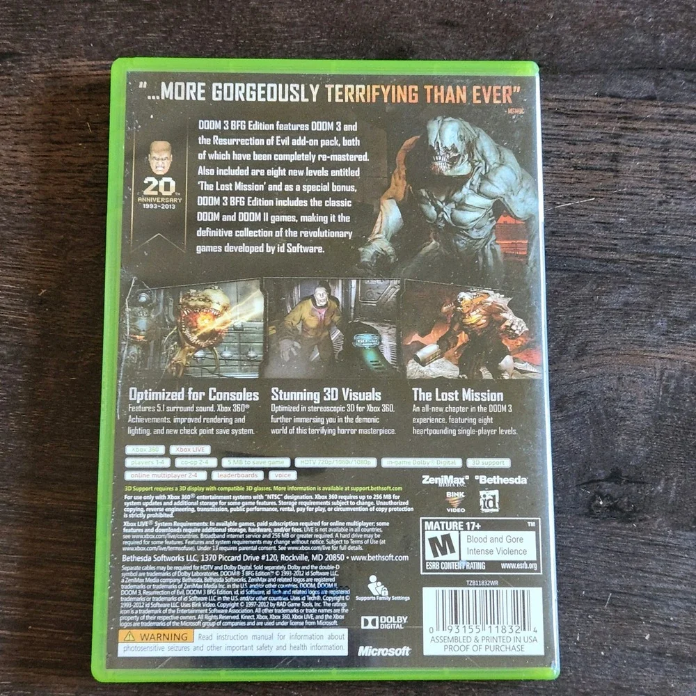Doom 3 BFG Edition Xbox 360 Game Complete with Case‎ and Manual